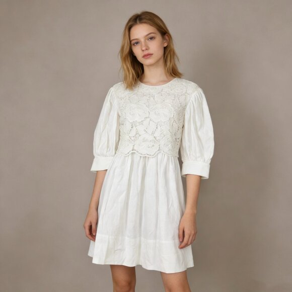 $575 SEE BY CHLOÉ NWOT Floral Embroidery Lace Panel Mini Dress Sz 36 White